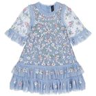 Girls Blue Floral Tulle & Sequin Dress, 1, hi-res