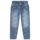Girls Blue Denim Logo Jeans, 1, hi-res