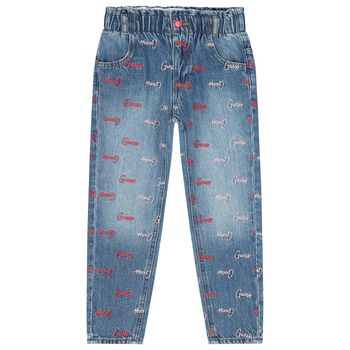 Girls Blue Denim Logo Jeans