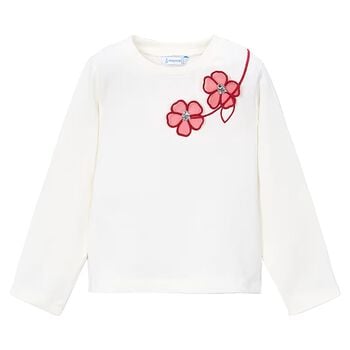 Girls Ivory Embroidered Floral Long Sleeve Top