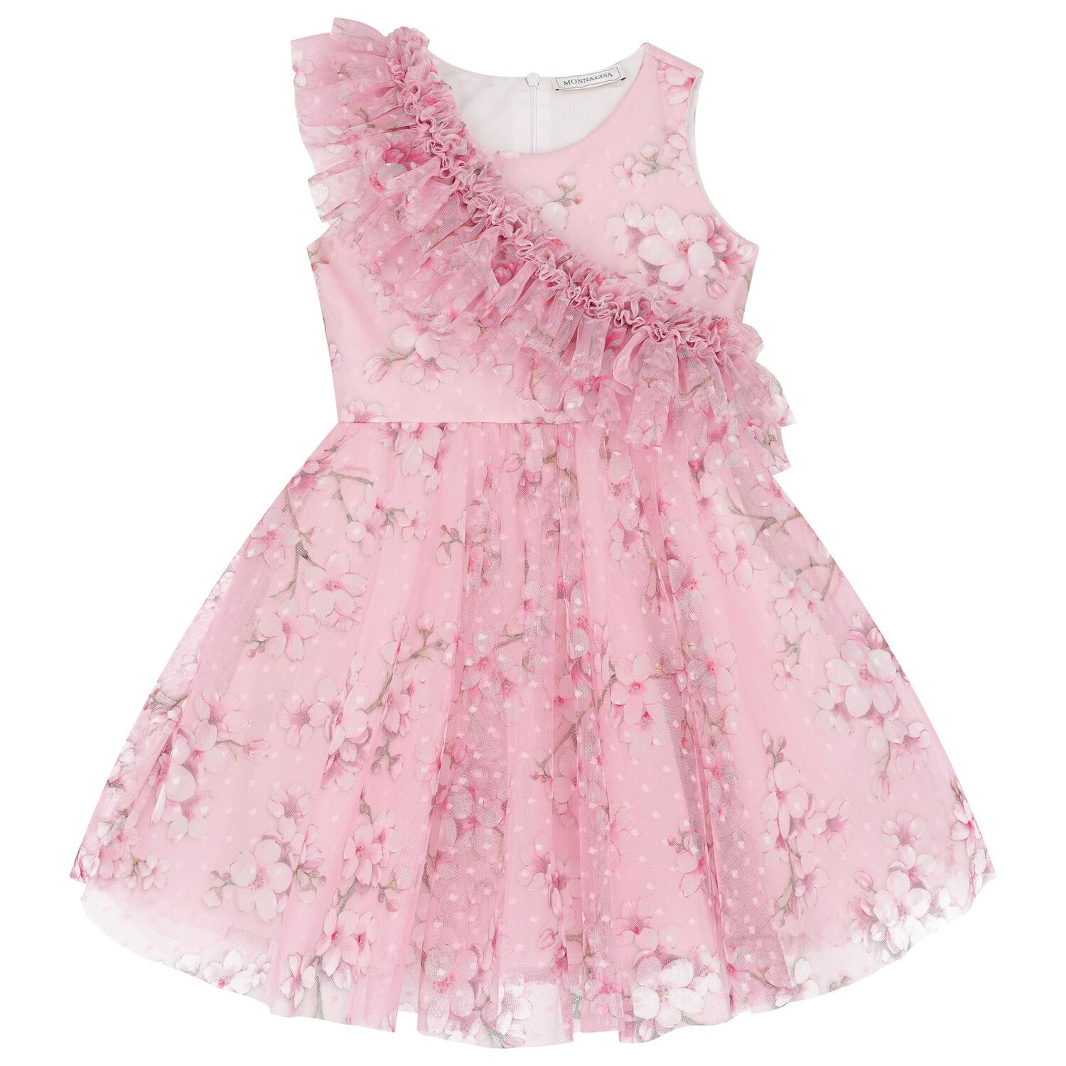 Girls Pink Cherry Blossom Tulle Dress, 1, hi-res image number null