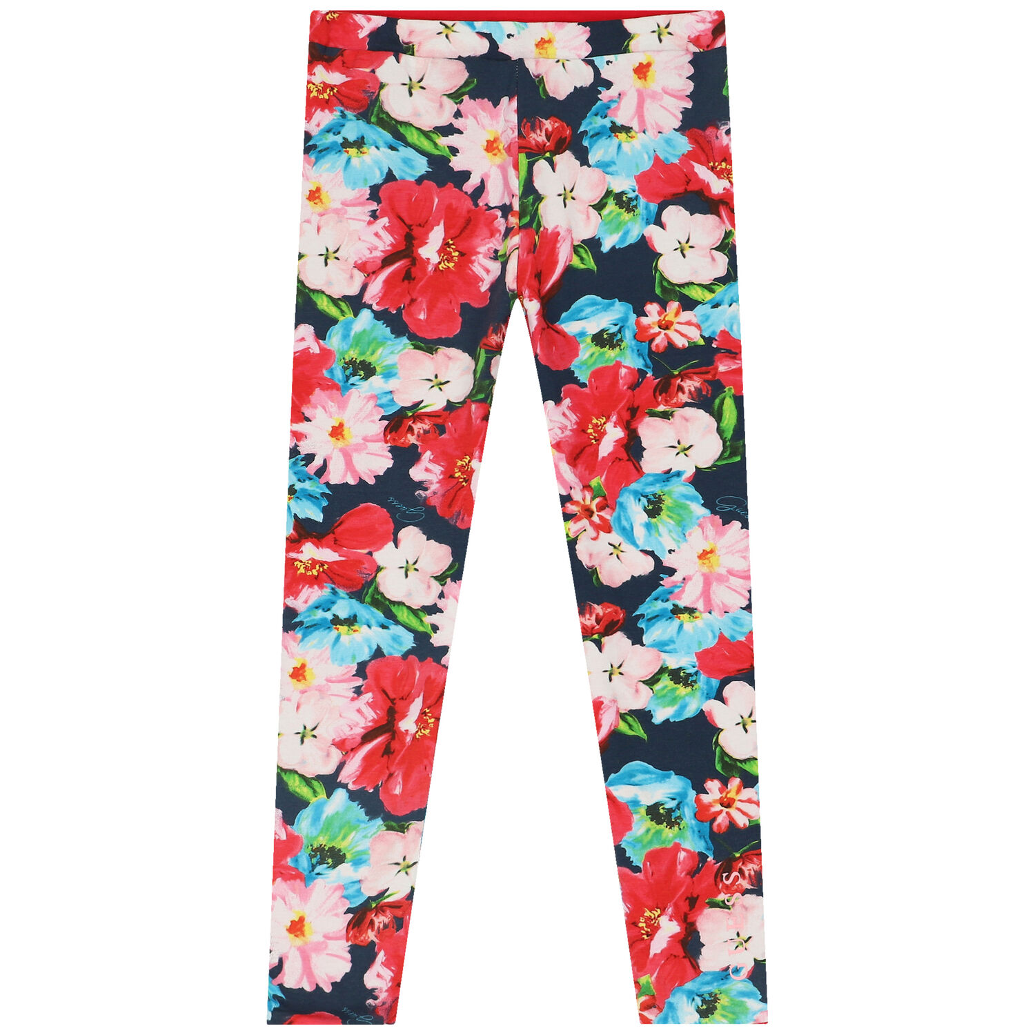 Girls Navy Blue & Red Floral Reversible Leggings, 1, hi-res