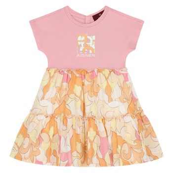 Younger Girls Pink & Orange Logo Dress