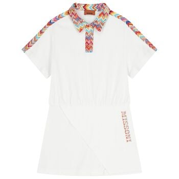 Girls White Logo Zig Zag Dress