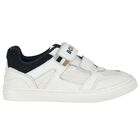 Boys White & Navy Blue Logo Trainers, 2, hi-res