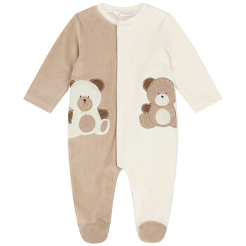 Ivory & Beige Velour Babygrow