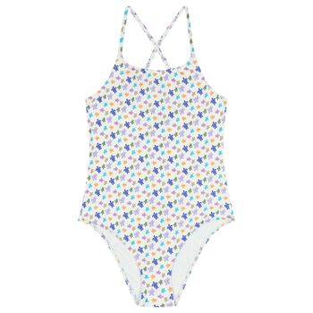 Girls White Turtle Logo Swimsuit