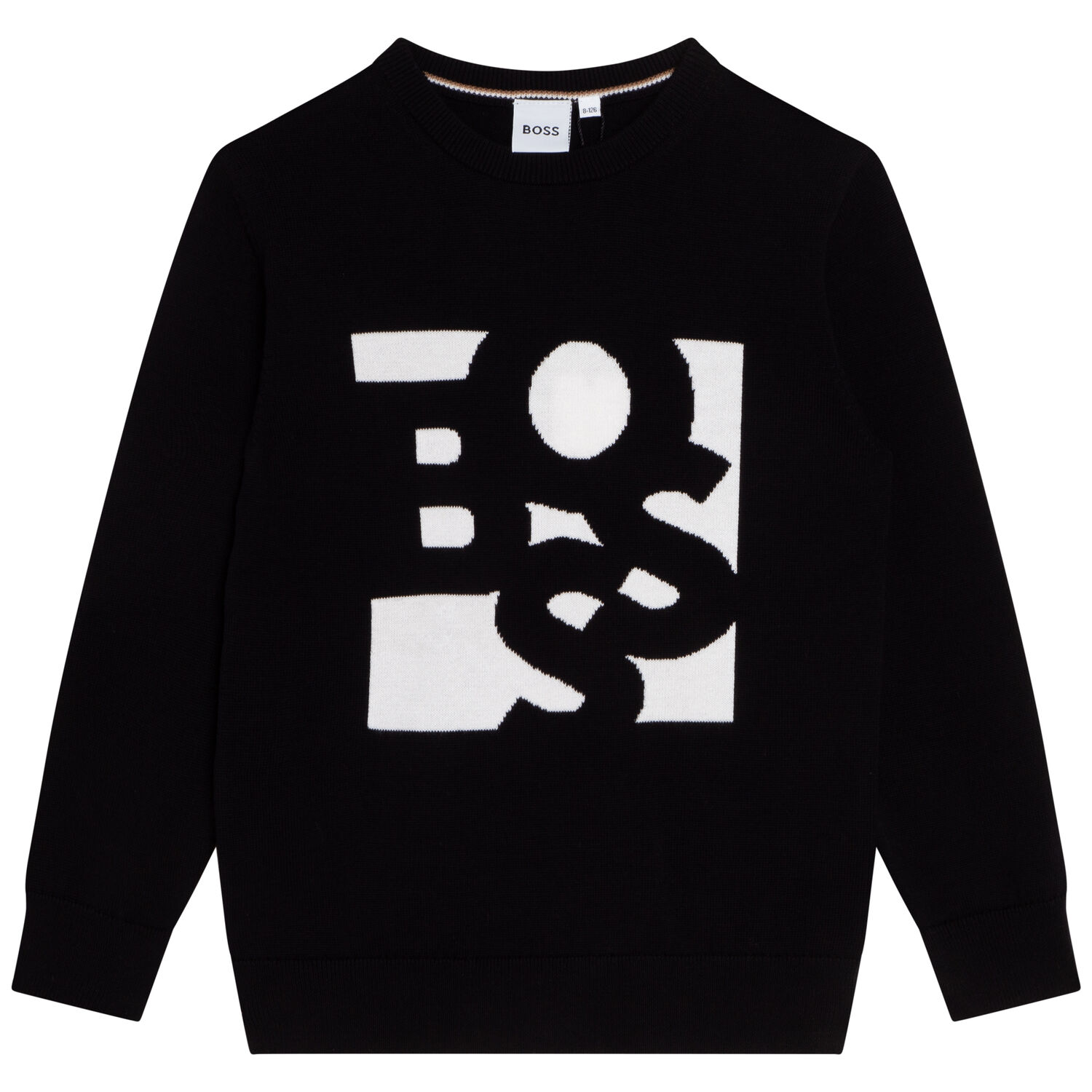 Boys Black Logo Knitted Top, 1, hi-res