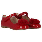 Girls Red Fur Patent Leather Shoes, 1, hi-res