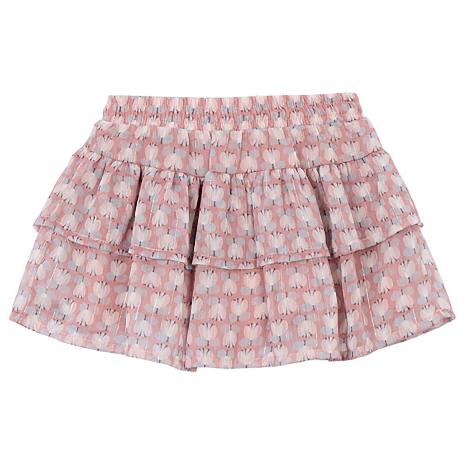 Girls Pink Floral Chiffon Skirt, 1, hi-res
