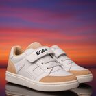 Boys White Logo Trainers, 1, hi-res