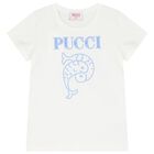 Girls Ivory Cotton Embellished Logo T-Shirt, 1, hi-res