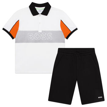 Boys White & Black Logo Shorts set