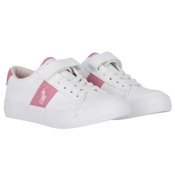 Girls White & Pink Logo Trainers