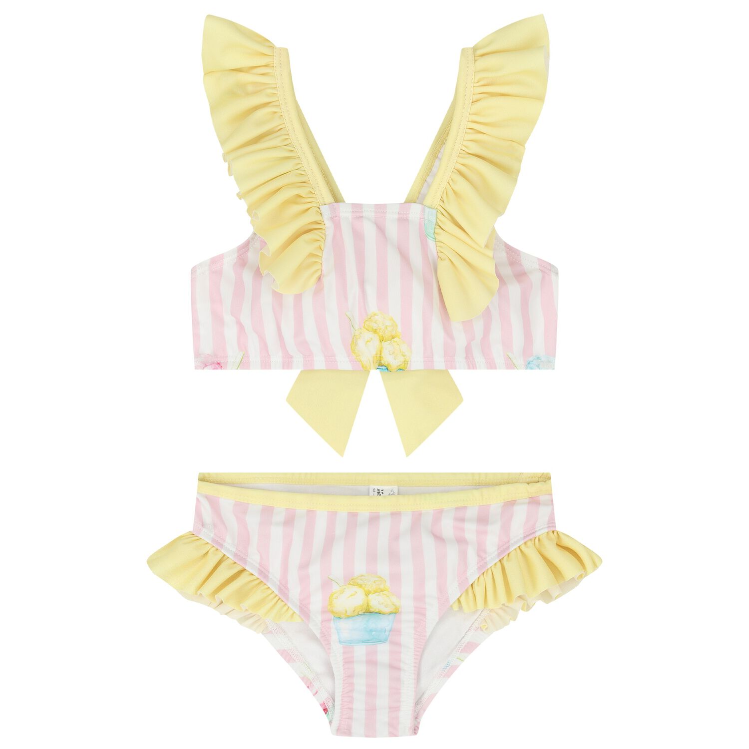Girls White, Pink & Yellow Ice Cream Bikini, 2, hi-res