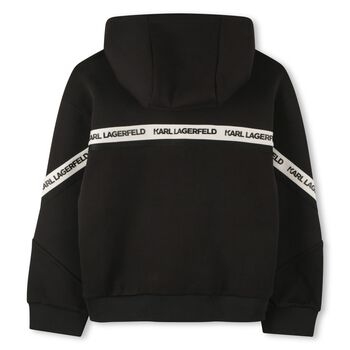 Boys Black Logo Hooded Zip Up Top