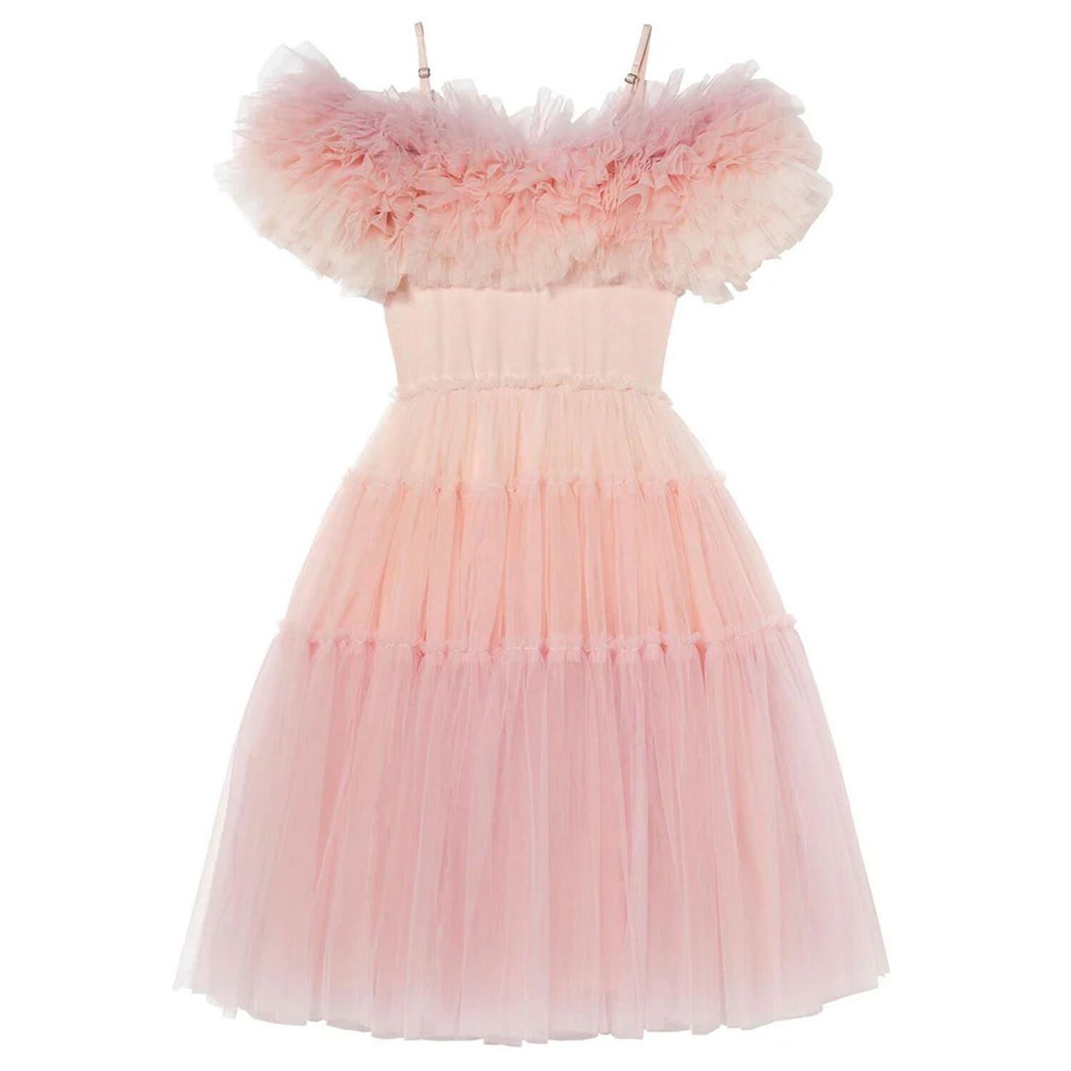 Girls Pink Tiered Tulle Dress, 1, hi-res