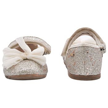 Girls Silver Bow Glitter Shoes