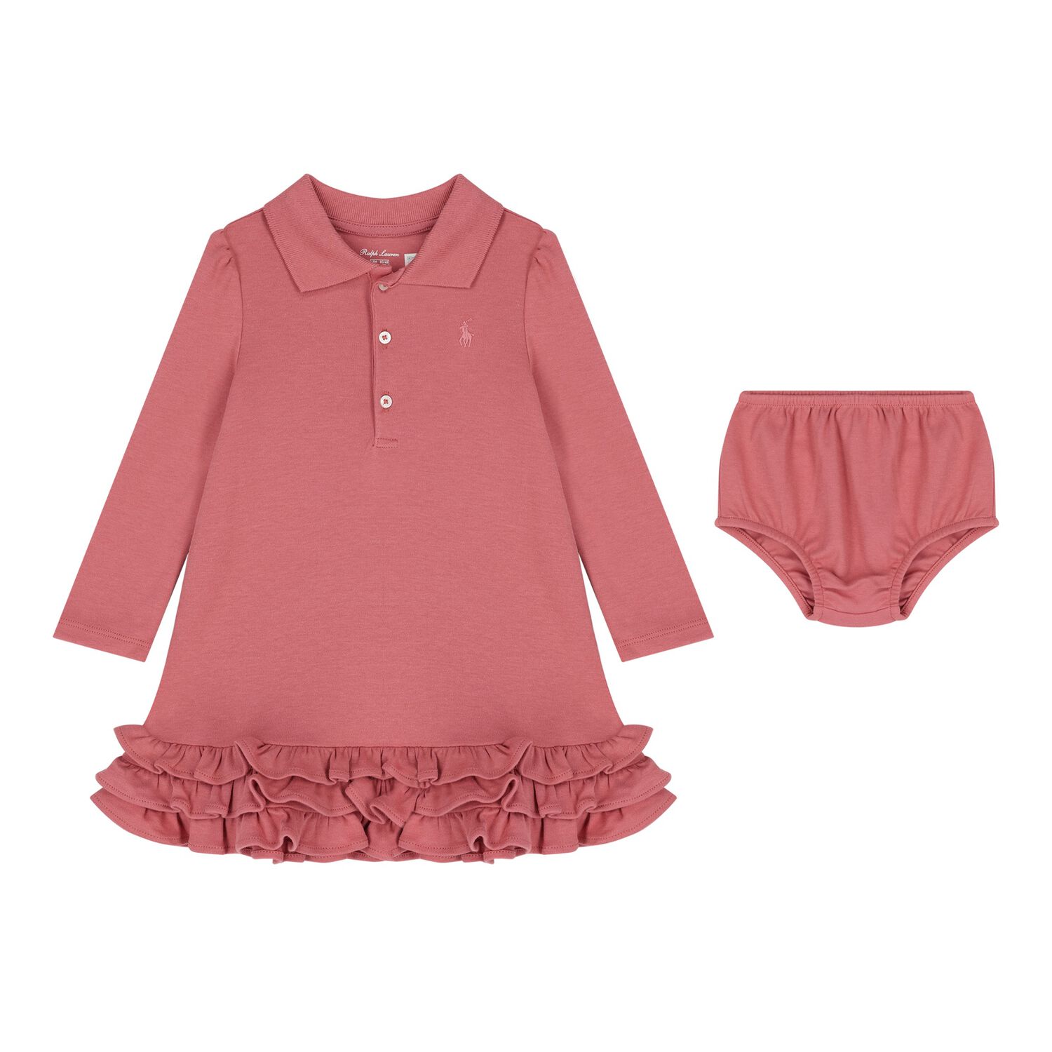 Baby Girls Pink Logo Ruffled Dress Set, 1, hi-res