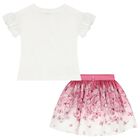 Girls White & Pink Butterfly Skirt Set, 2, hi-res