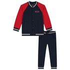 Boys Navy Blue & Red Tracksuit, 1, hi-res