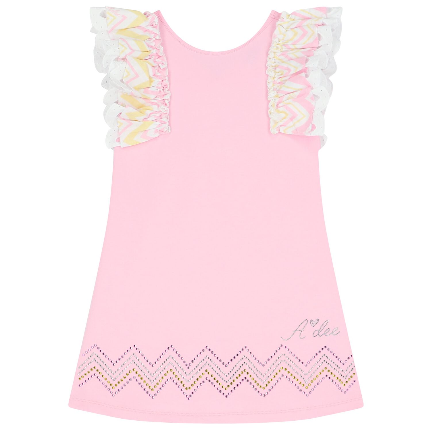 Girls Pink Bow Dress, 1, hi-res