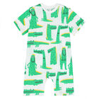 Baby Boys White & Green Crocodile Romper, 1, hi-res