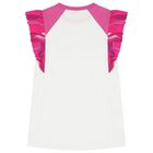 Girls White & Pink Logo Ruffled Dress, 1, hi-res