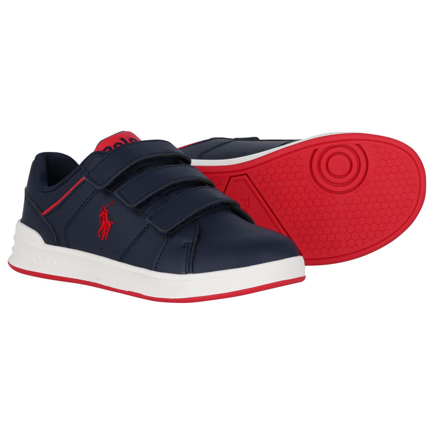 Boys Navy Blue & Red Logo Trainers, 1, hi-res