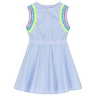 Girls Blue & White Striped Dress, 1, hi-res