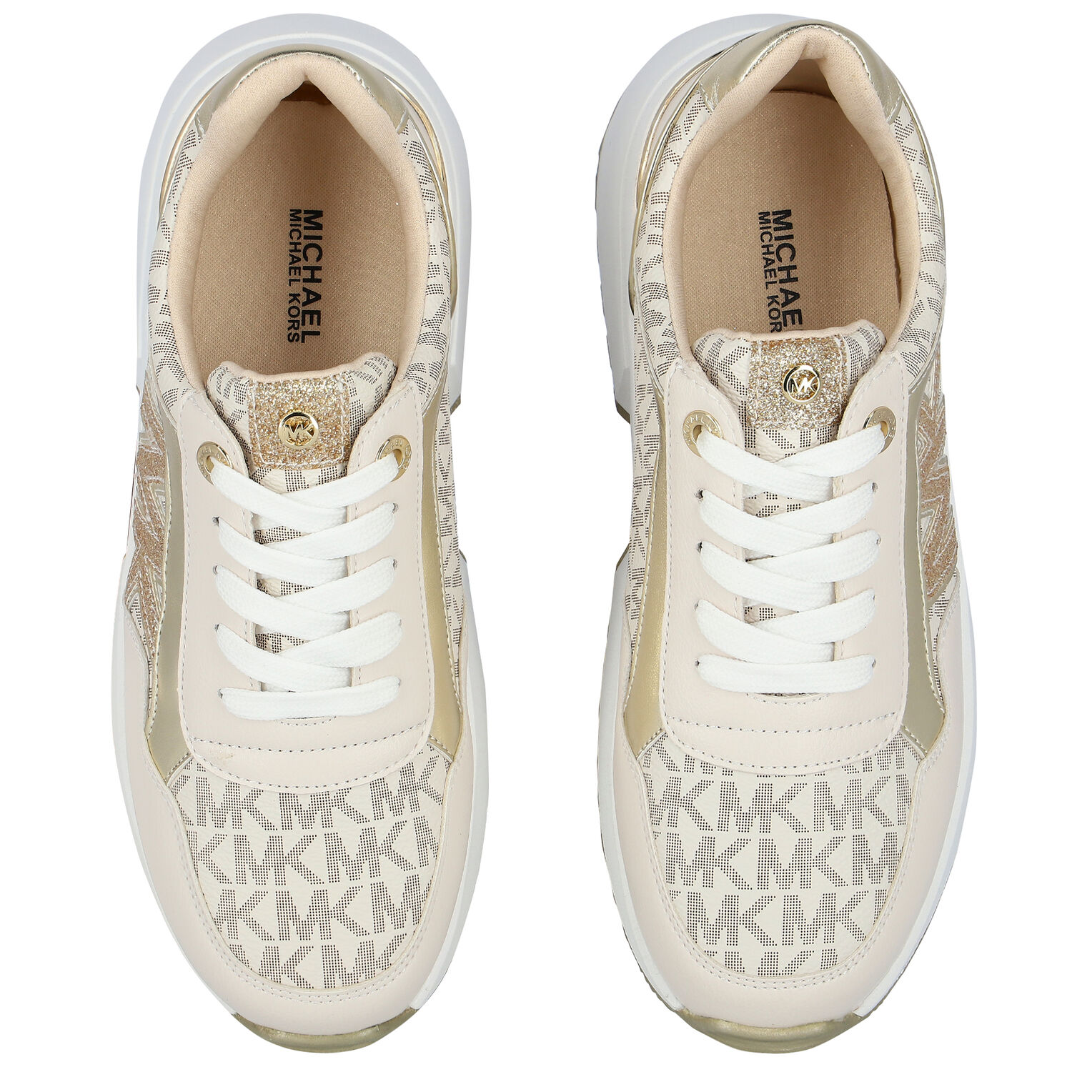 Girls Ivory & Gold Logo Trainers, 1, hi-res image number null