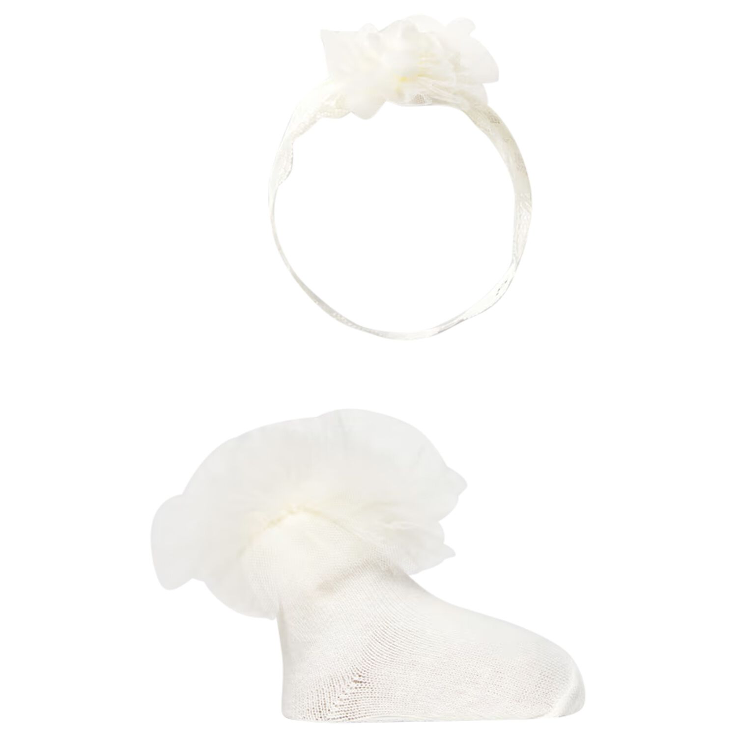 Baby Girls Ivory Headband & Socks Set, 1, hi-res