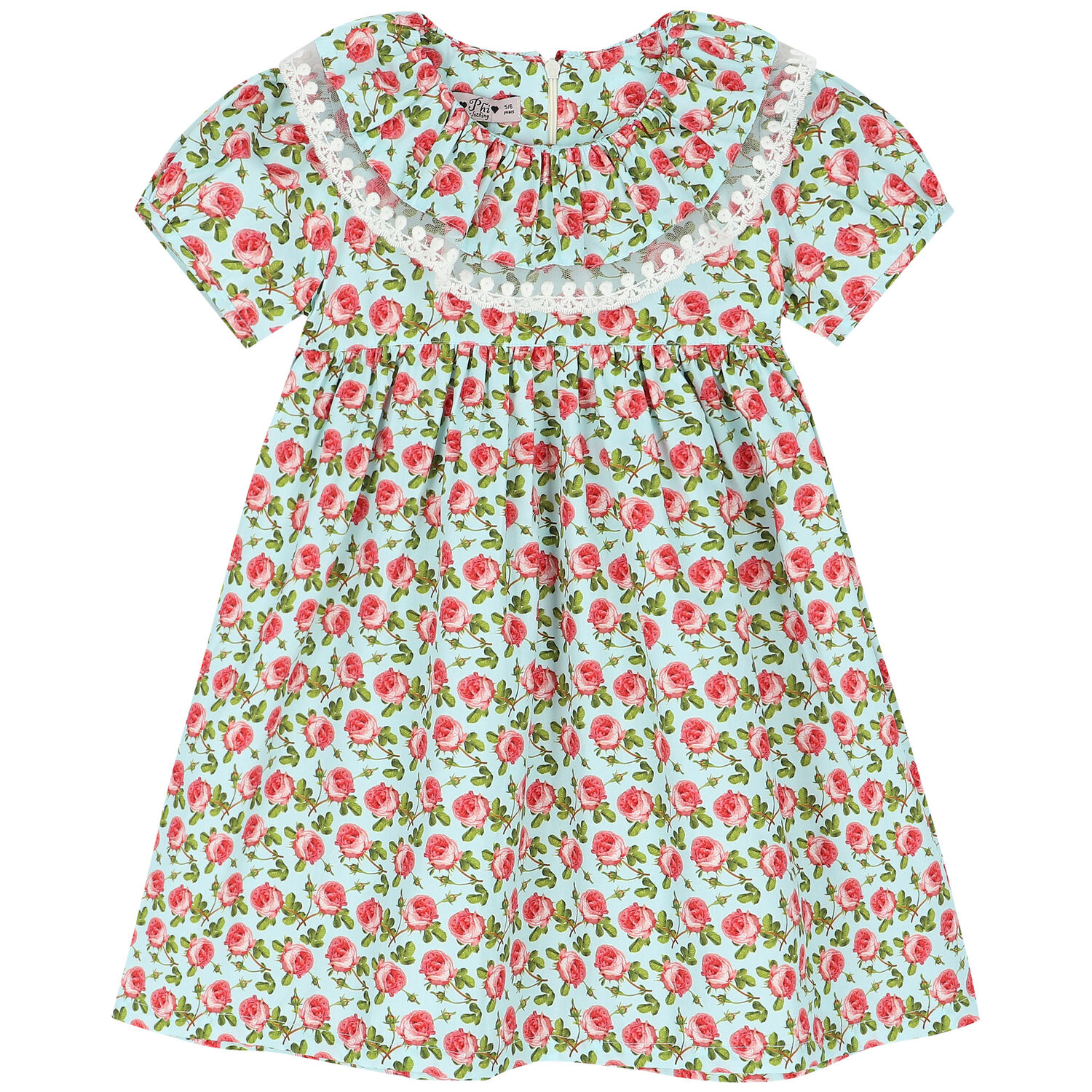 Girls Blue & Pink Roses Dress, 1, hi-res image number null