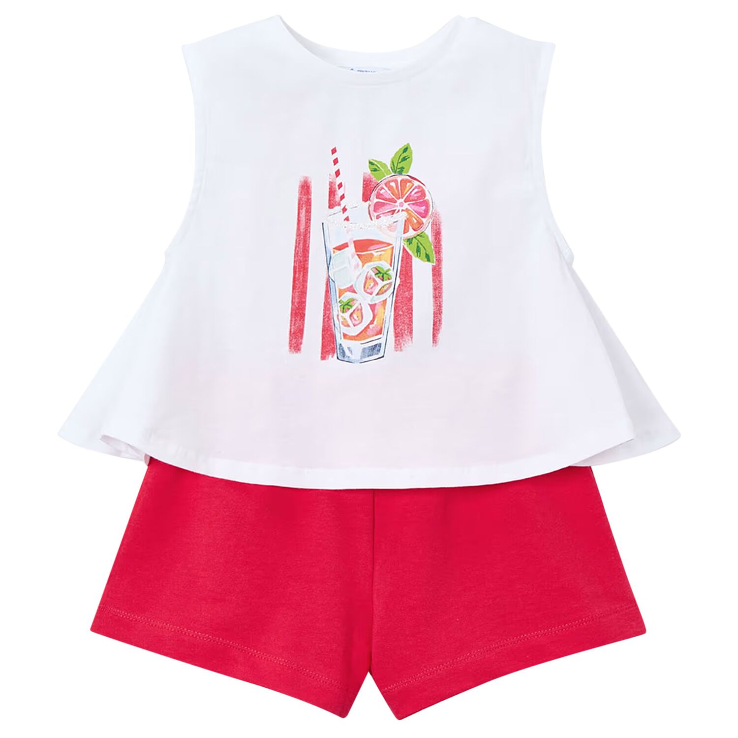Girls White & Red Shorts Set, 1, hi-res