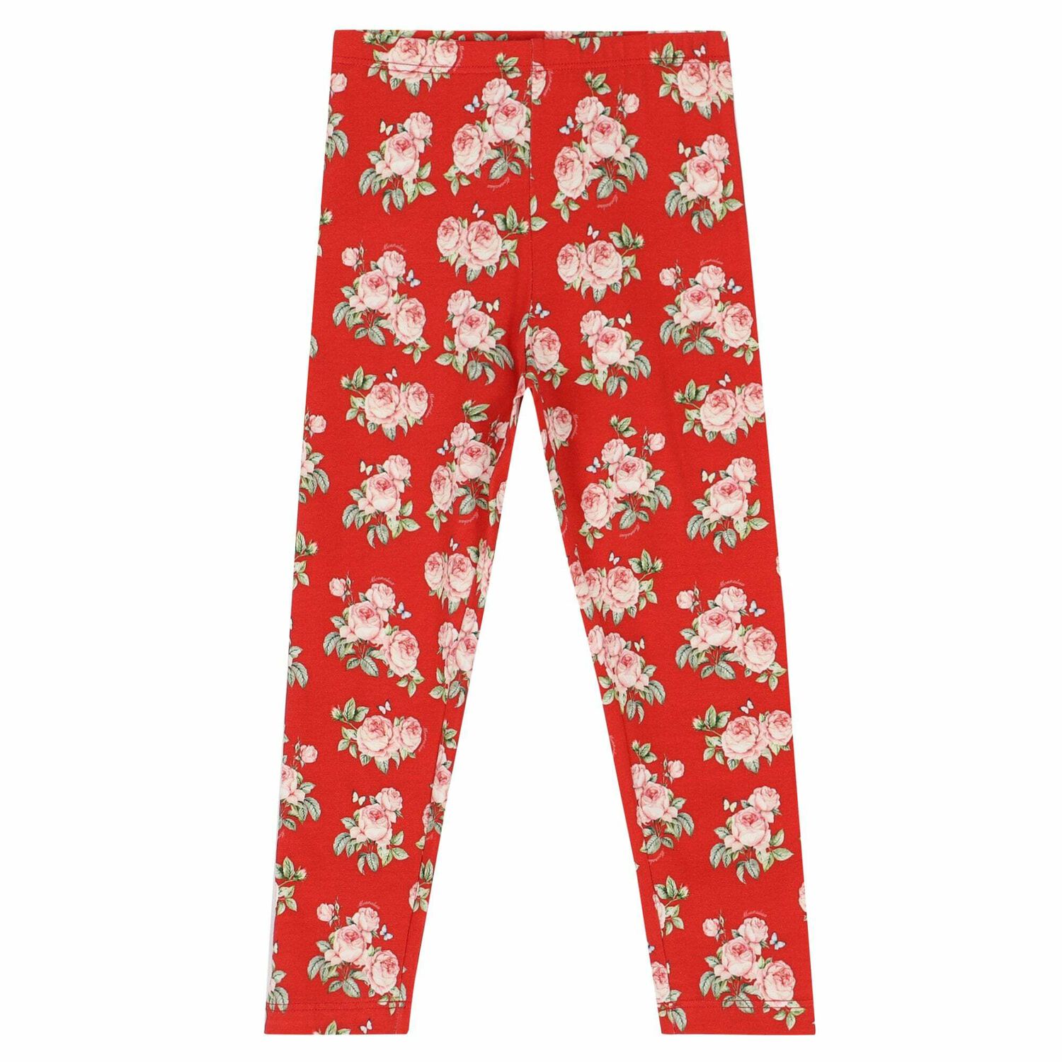 Girls Red Floral Leggings, 1, hi-res