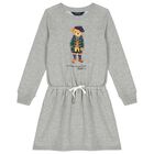 Girls Grey Polo Bear Dress, 1, hi-res