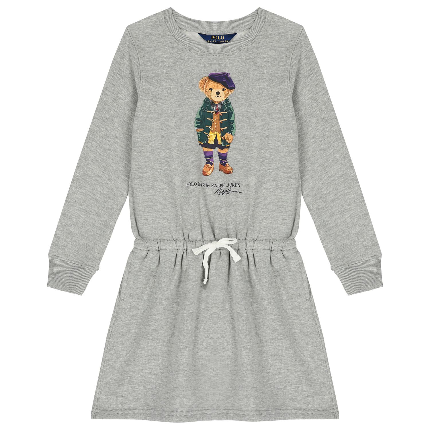 Girls Grey Polo Bear Dress, 1, hi-res