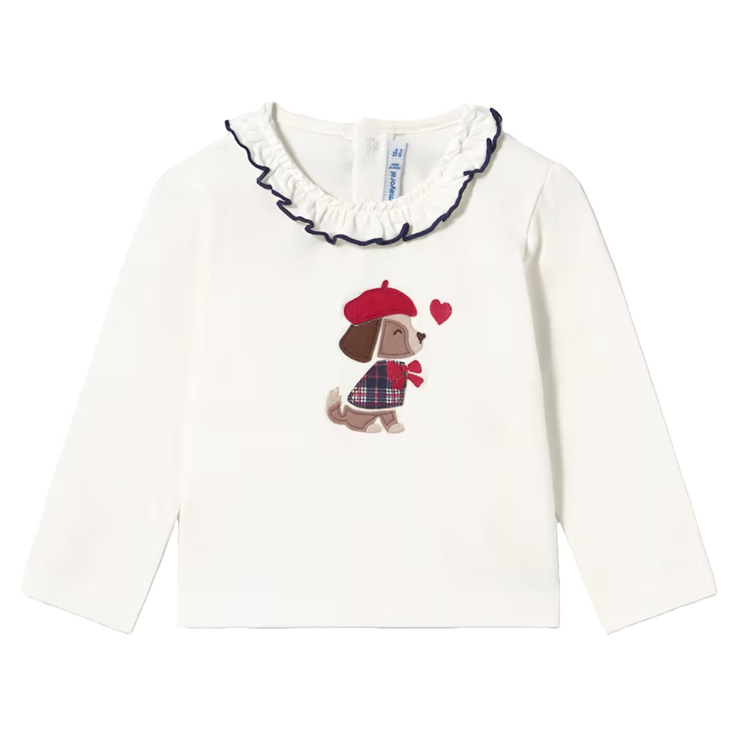 Younger Girls Ivory Dog Long Sleeve Top, 1, hi-res