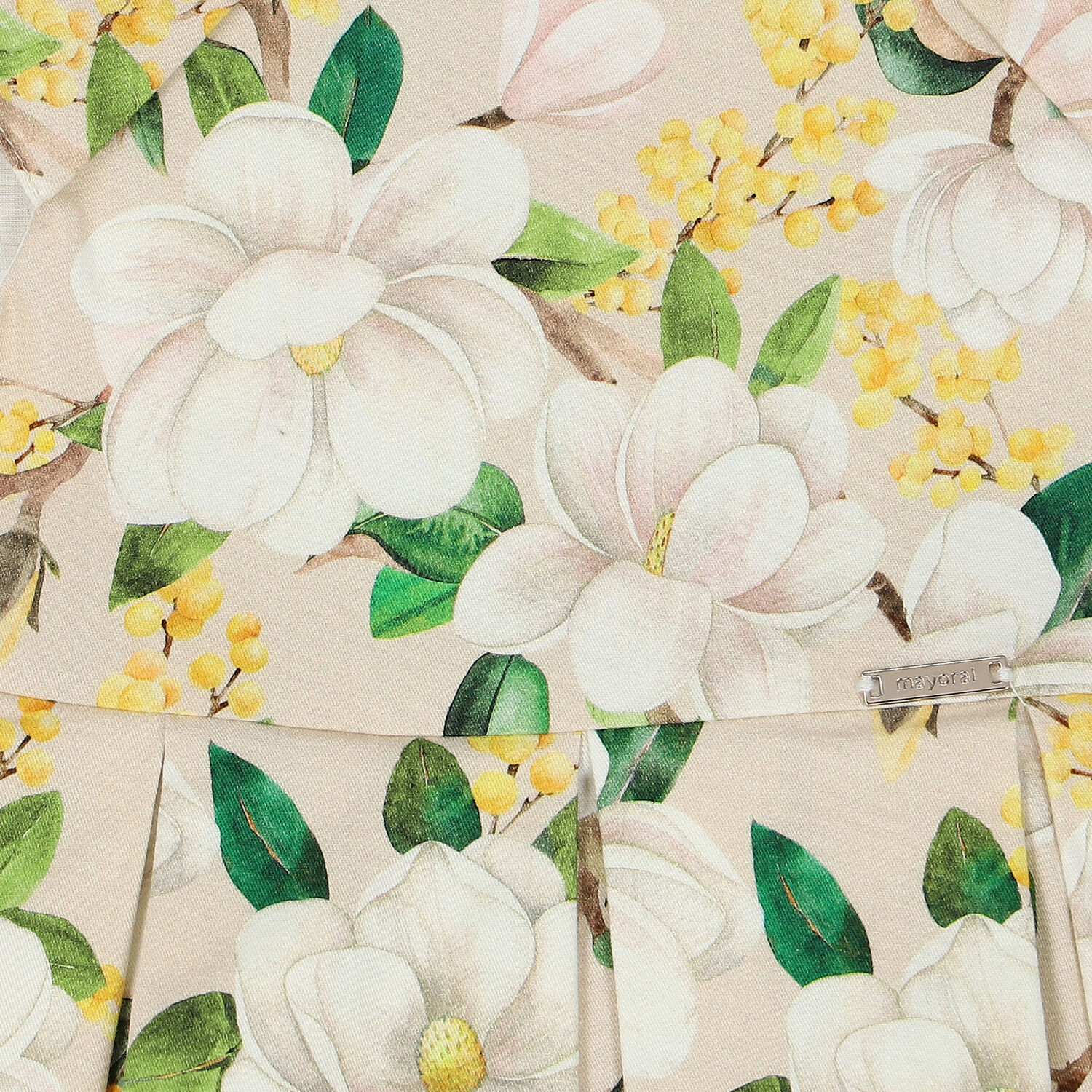 Younger Girls Beige Floral Dress, 2, hi-res