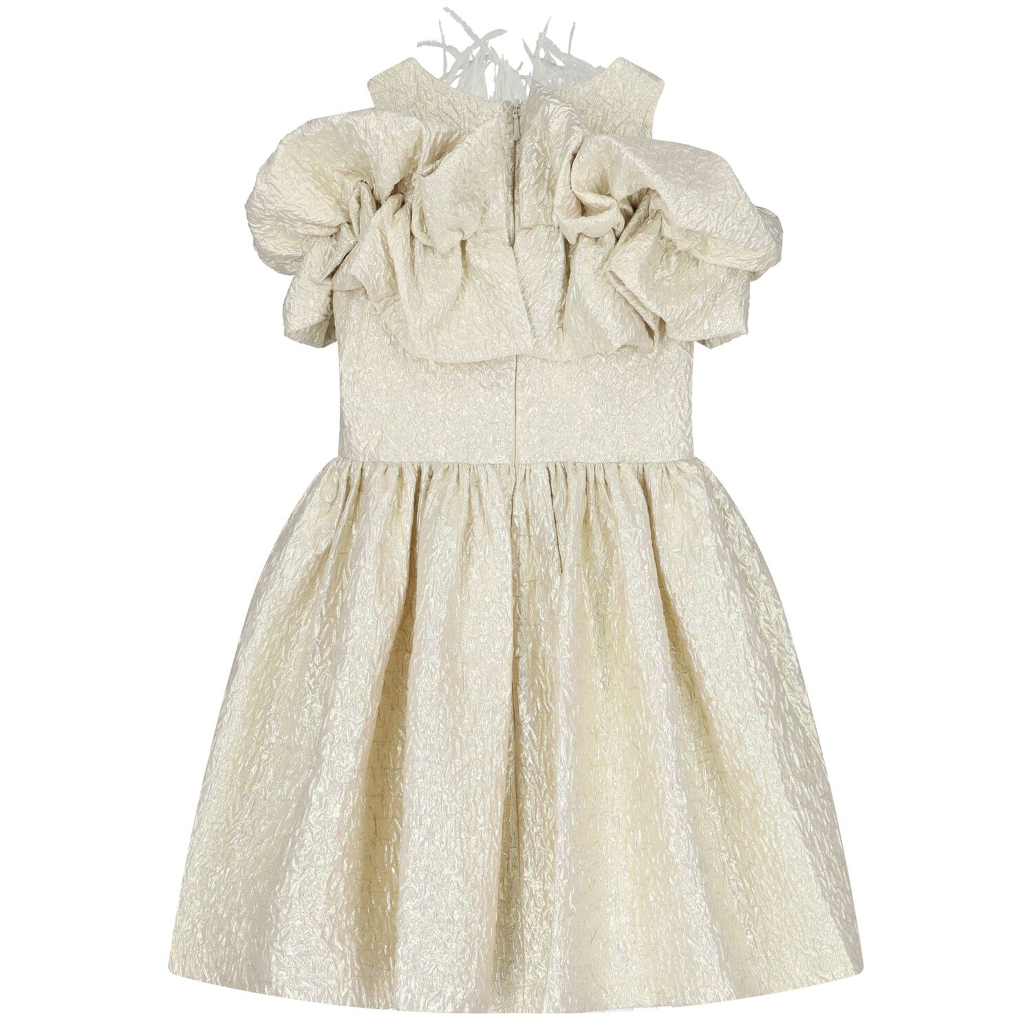 Girls Gold Logo Ruffled Dress, 1, hi-res
