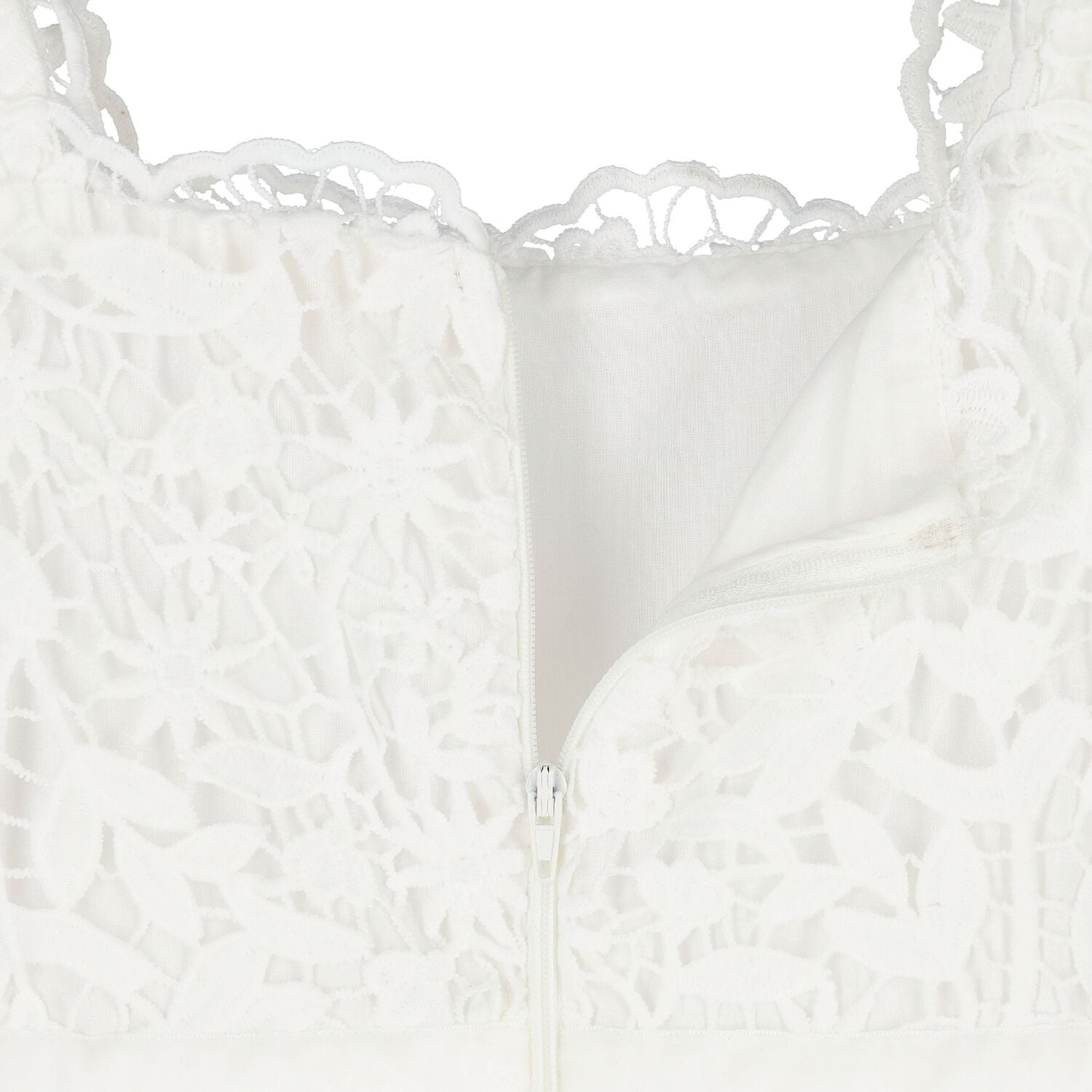Girls White Embroidered Lace Tiered Dress, 1, hi-res