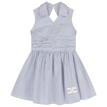 Girls White & Blue Striped Dress