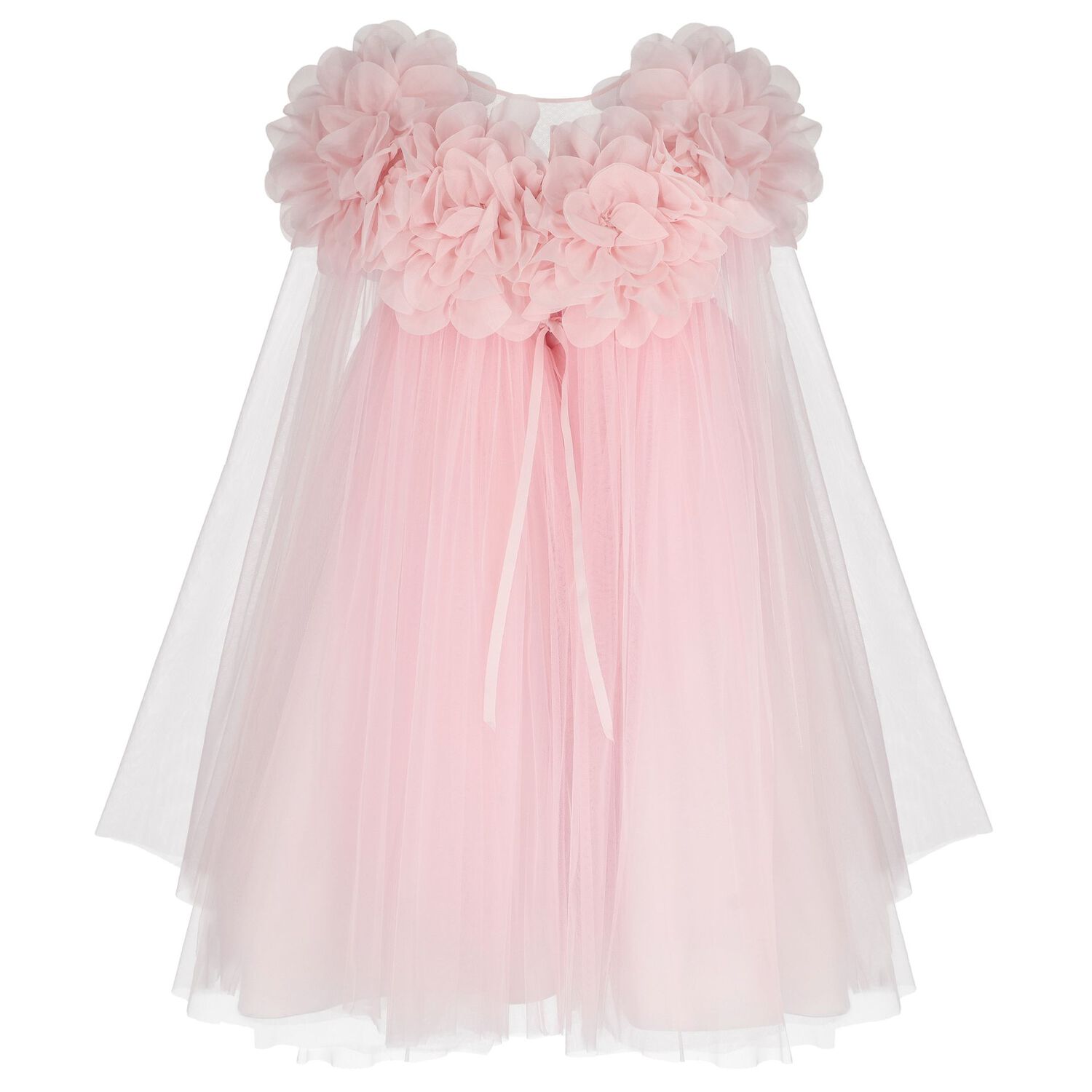 Girls Cendice Pink Organza Floral & Tulle Cape Dress, 2, hi-res