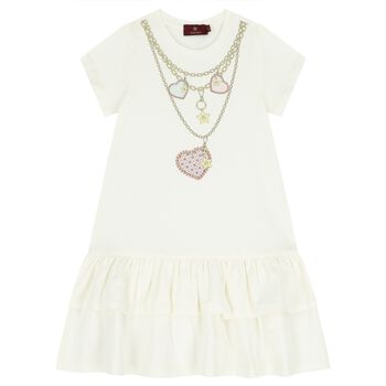 Girls Ivory Necklace Logo Dress