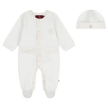 White & Beige Logo Babygrow Gift Set