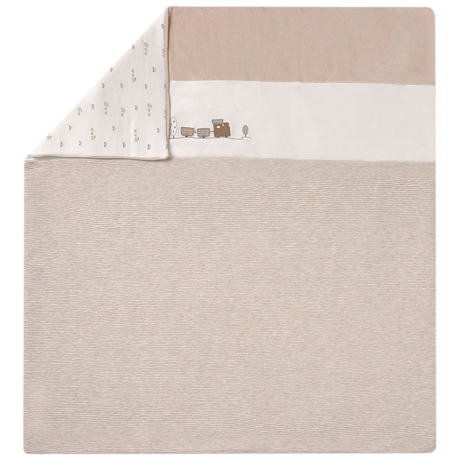 بطانية بطبعة قطار للأطفال باللون البيج, 2, hi-res