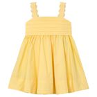 Girls Yellow Pleated Satin Dress, 3, hi-res