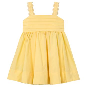 Girls Yellow Pleated Satin Dress