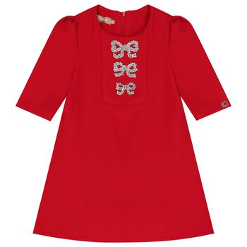 Girls Red Embellished Crepe Dress