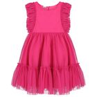 فستان بنات تول مكشكش باللون الوردي, 1, hi-res